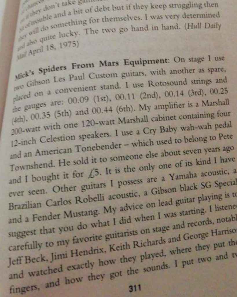 Mick Ronson's Spiders From Mars equipment