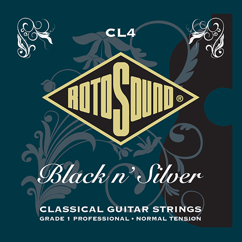 cl4 Rotosound Superia Black n Silver classical nylon strings for professional Spanish guitar. High tension tie end