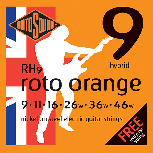 RH9 Rotosound Roto Orange RH 9 Nickel Light Top Heavy Bottom Hybrid Gauge Electric Guitar Strings giutar guage stings srings rock palm muting