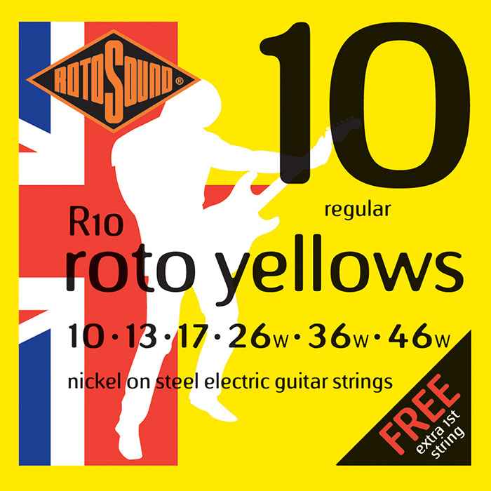 R10 Rotosound Roto nickel wound electric guitar strings. Best quality affordable giutar string for rock pop country metal funk blues