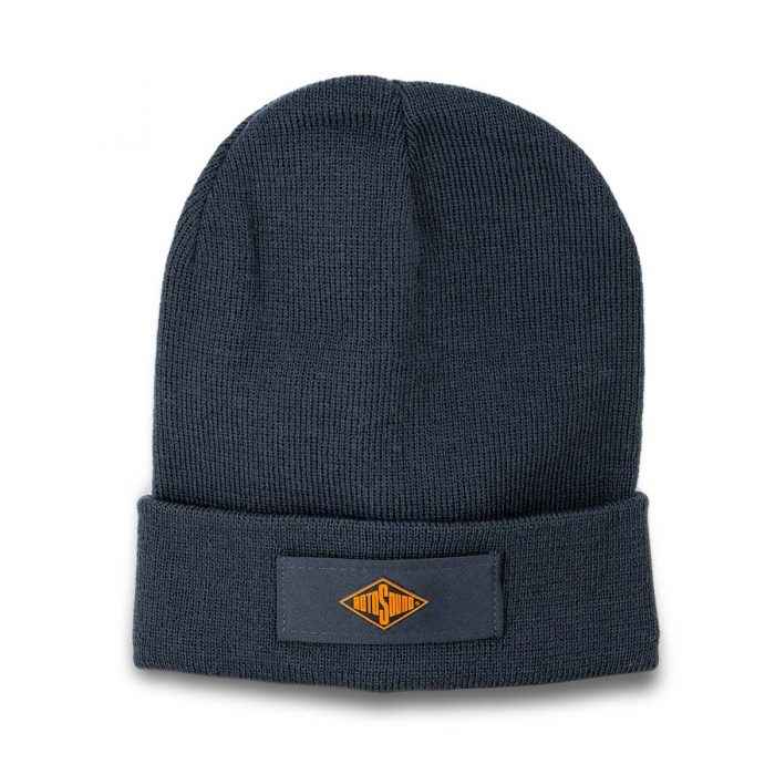Grey Beanie Hat with Rotosound Strings logo. Gray winter merchandise beany